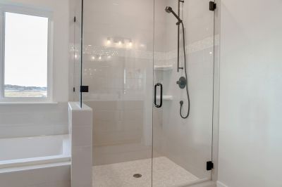Frameless Glass Shower with Black Hardware